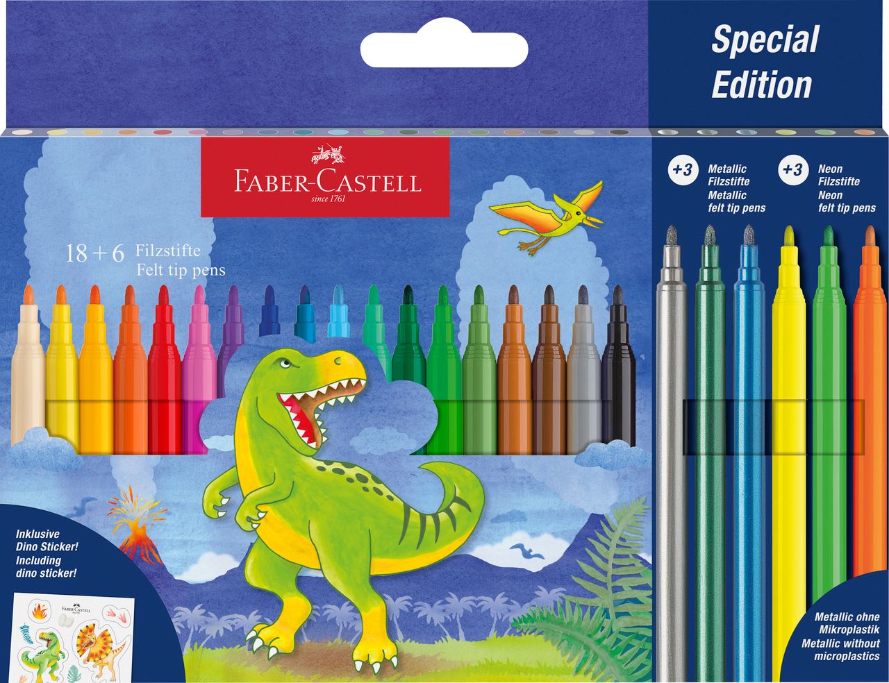 FABER CASTELL TUSSER DINO 18+3 METALLIC