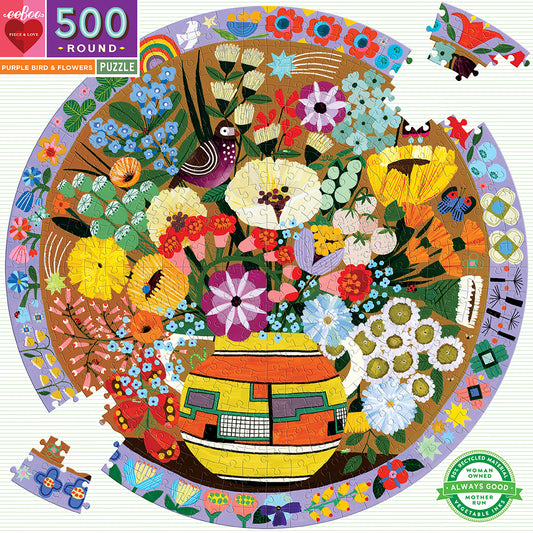 EEBOO RUNDT PUSLESPIL LILLA FUGL OG BLOMSTER 500 B