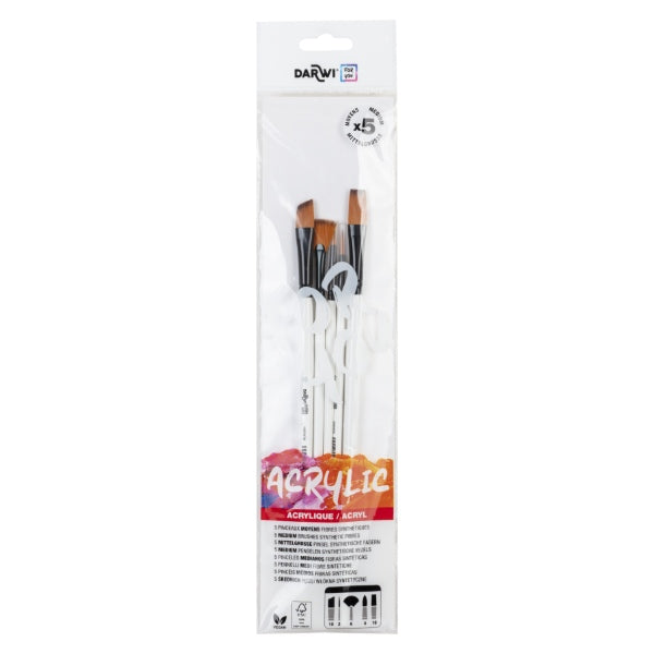 DRY SET OF 5 MEDIUM BRUSHES DARWI AKRYL