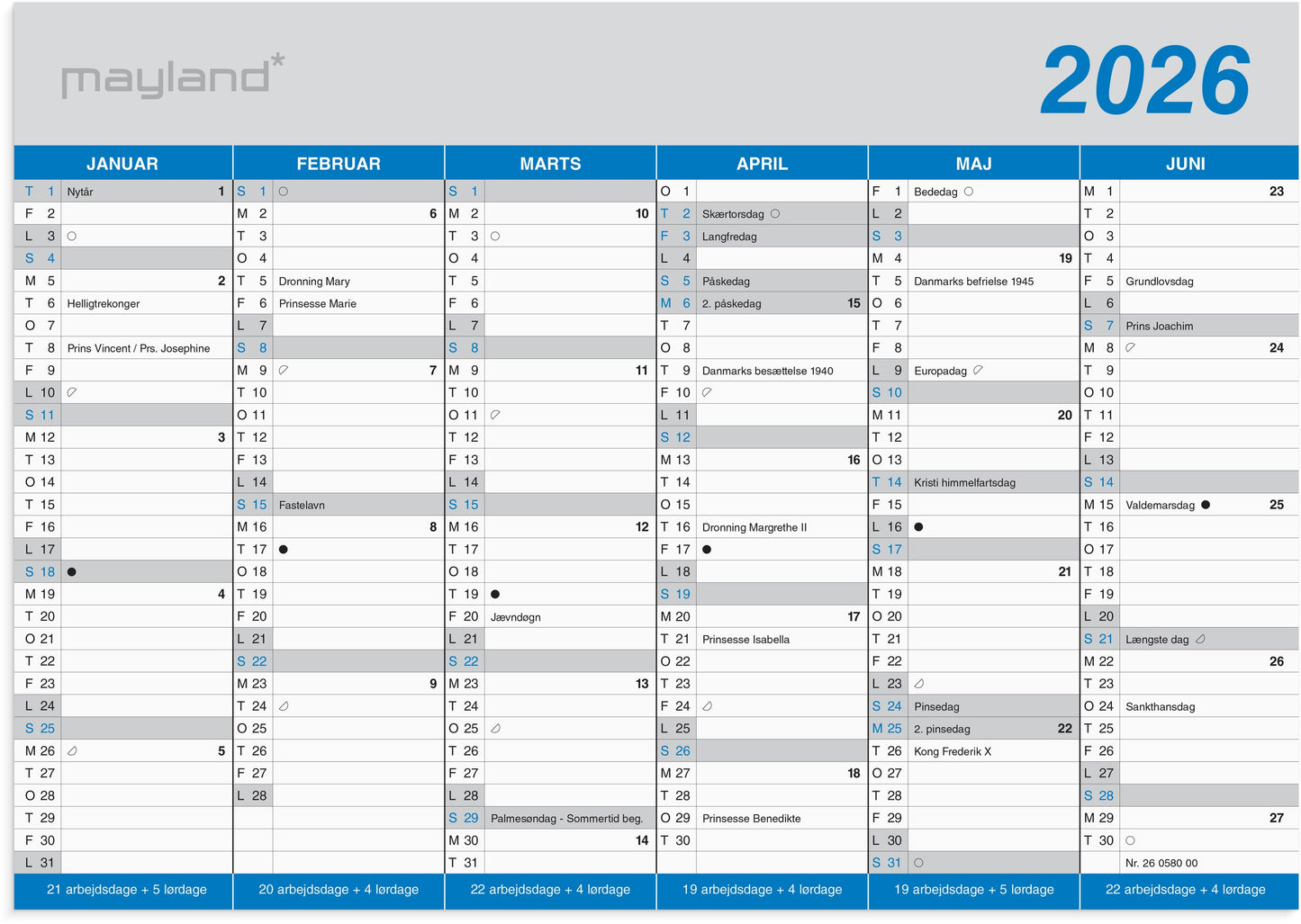 KONTORKALENDER KLASSISK A5 2026