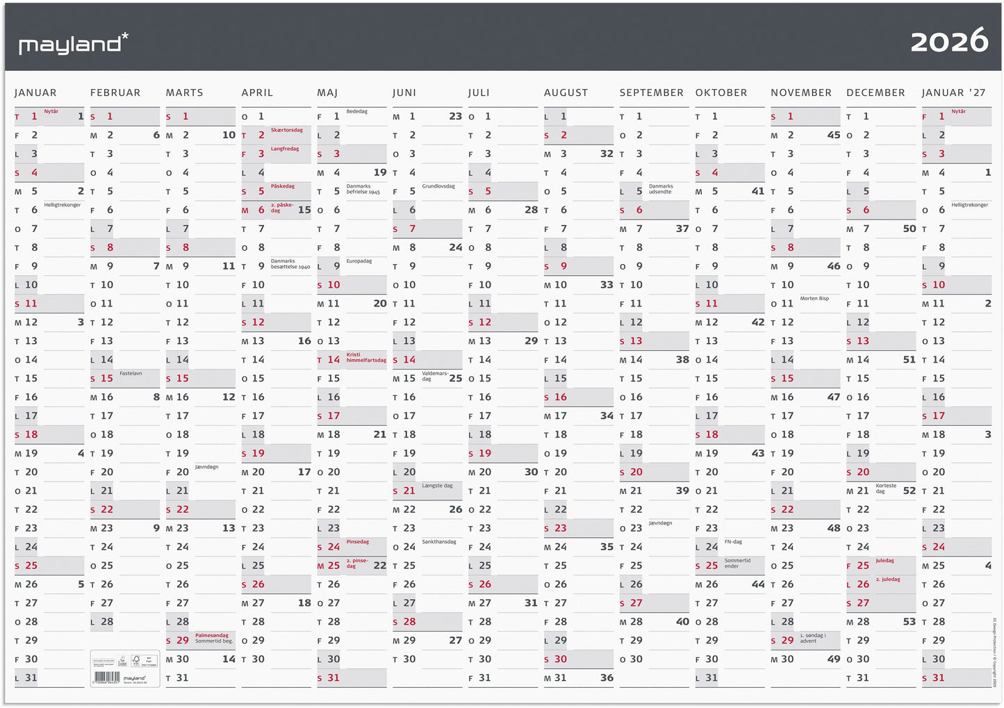 KÆMPEKALENDER MODERNE 1X13 MDR. RØR 2026