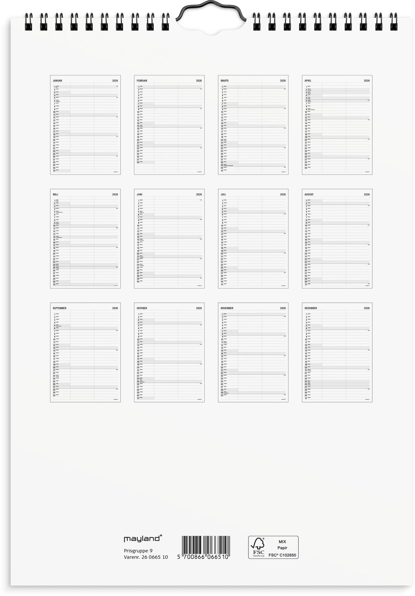 FAMILIEKALENDER BLACK AND WHITE 2 KOL. 2026
