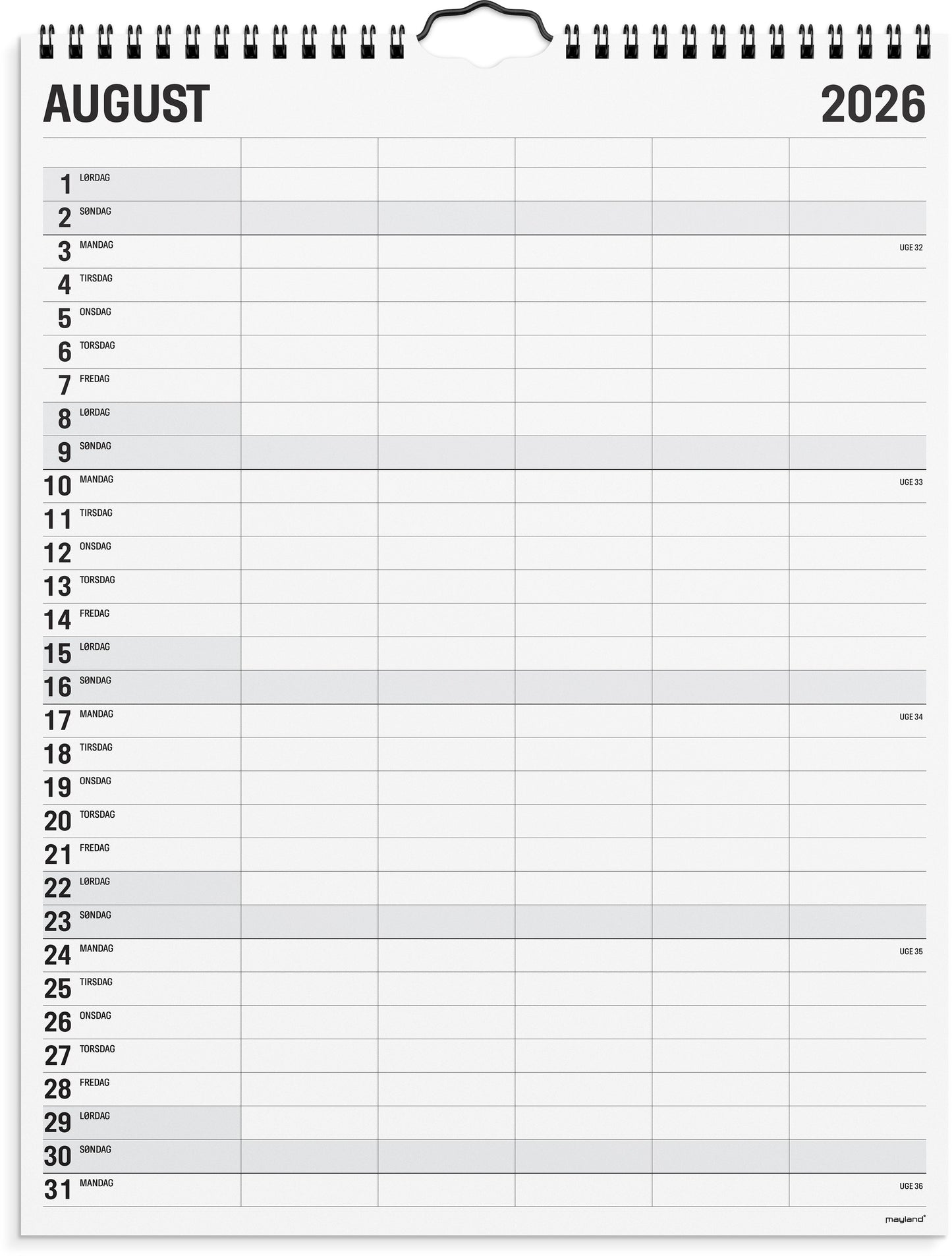 FAMILIEKALENDER BLACK AND WHITE 5 KOL. 2026