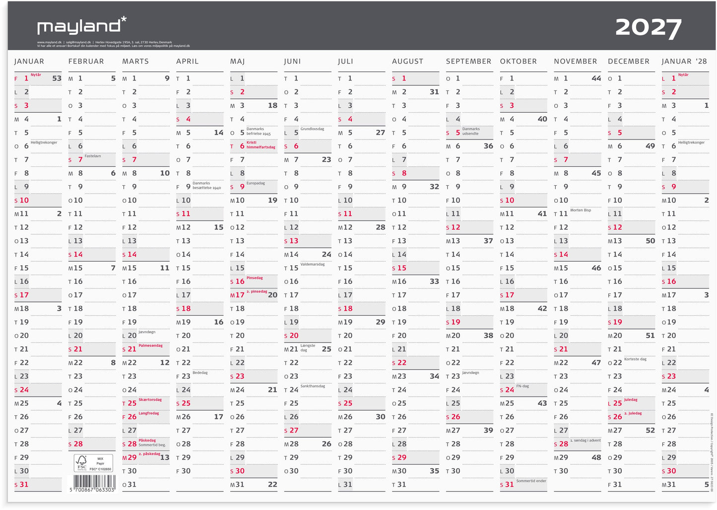 KONTORKALENDER MODERNE A3 1X13 MDR. 2027