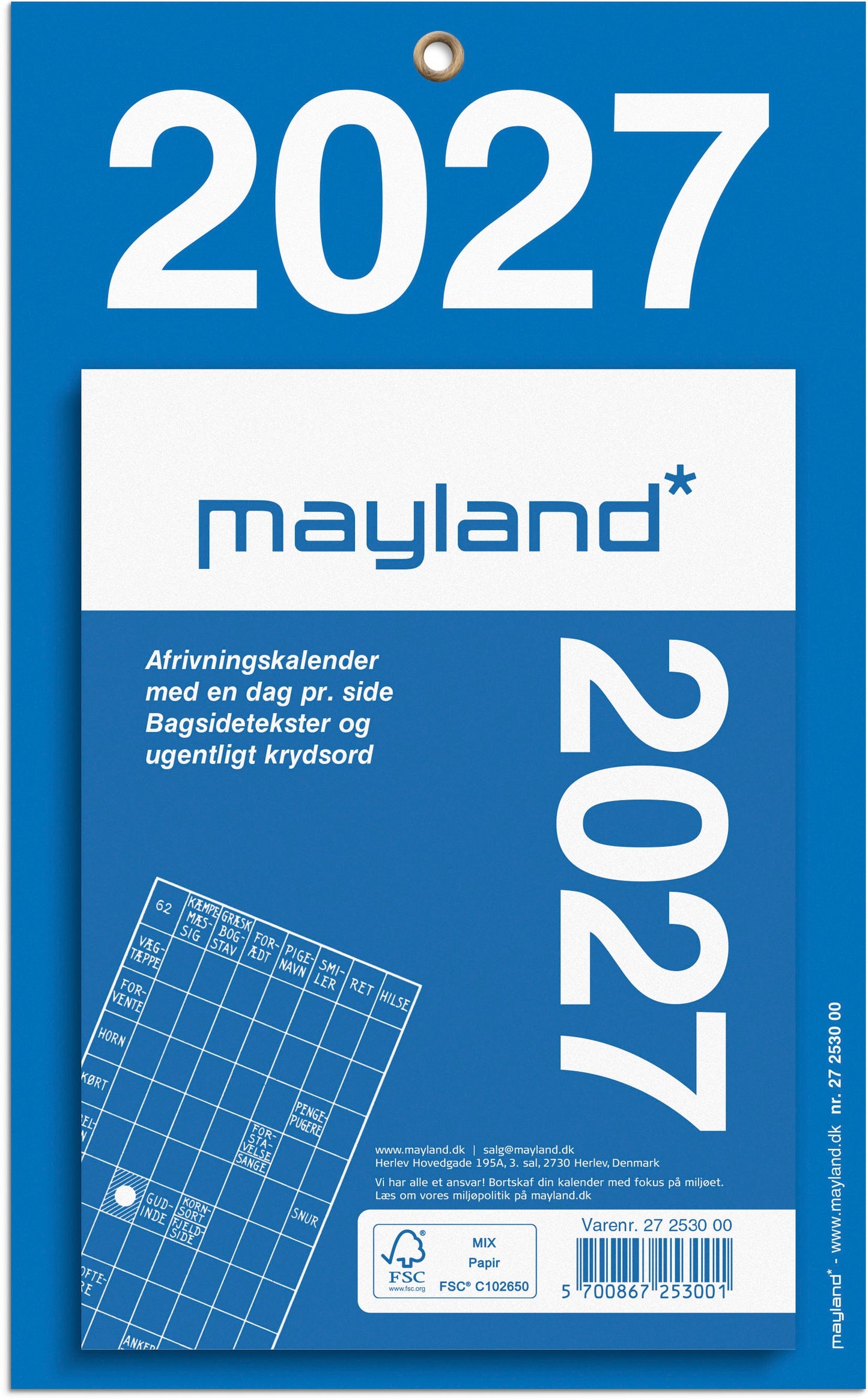 KONTORAFRIVNINGSKALENDER M/BAGSIDETEKST 2027