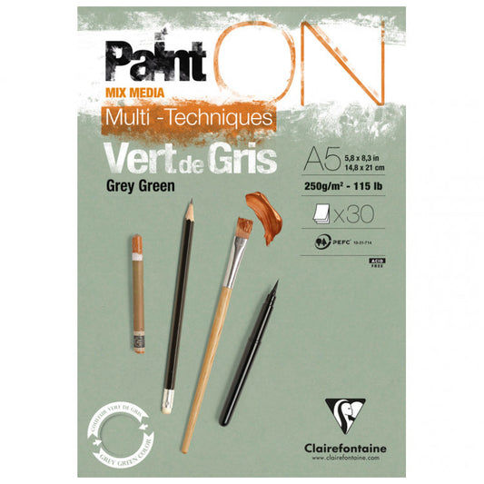 CLAIREFONTAINE VERT DE GRIS PAINT ON GREY GREEN A5