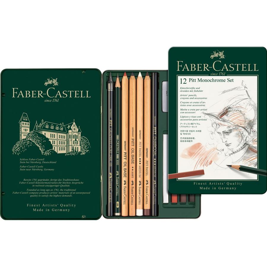 FABER PITT MONOCHROME 12 STK I METALÆSKE