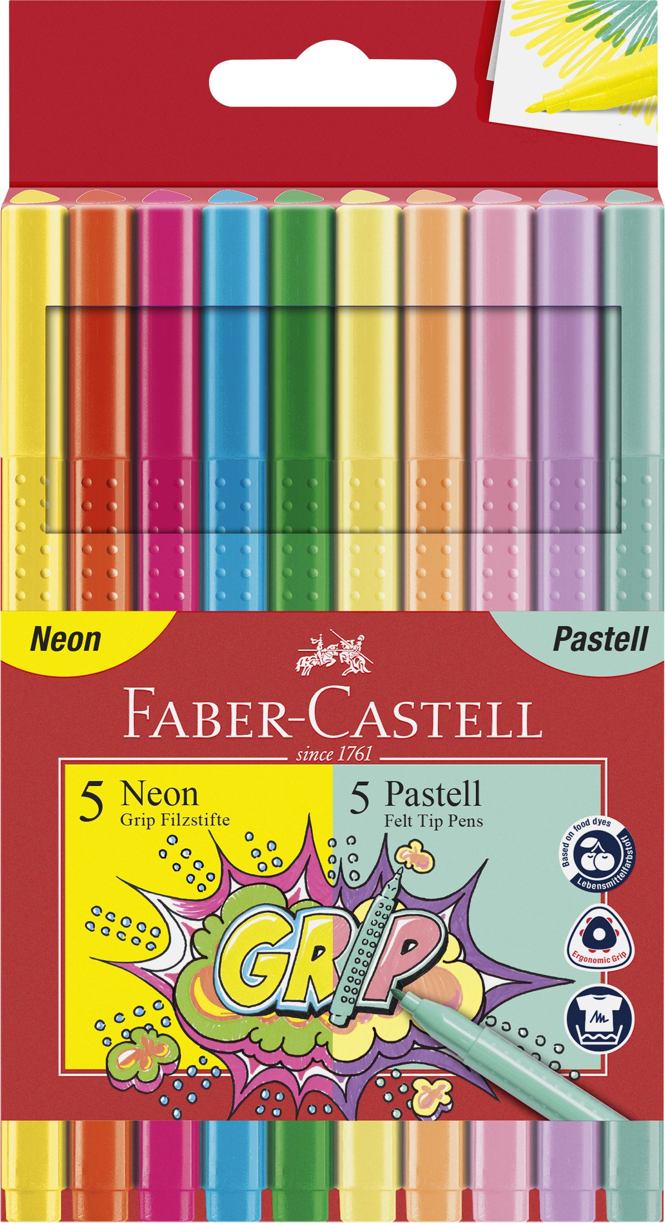 FABER TUSSER GRIP 10 STK. 5 NEON 5 PASTEL