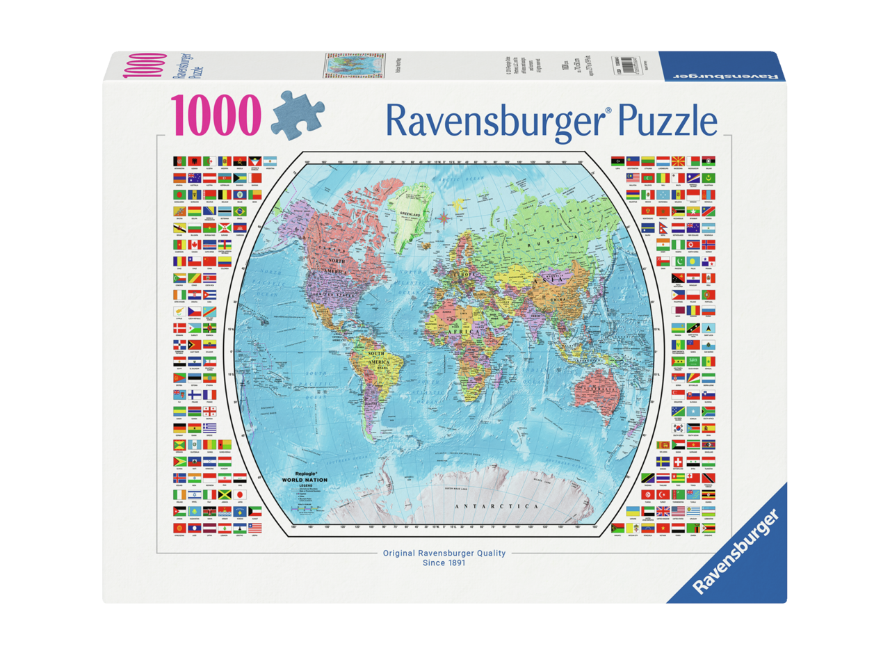 PUSLESPIL 1000 BRIKKER POLITICAL WORLD MAP