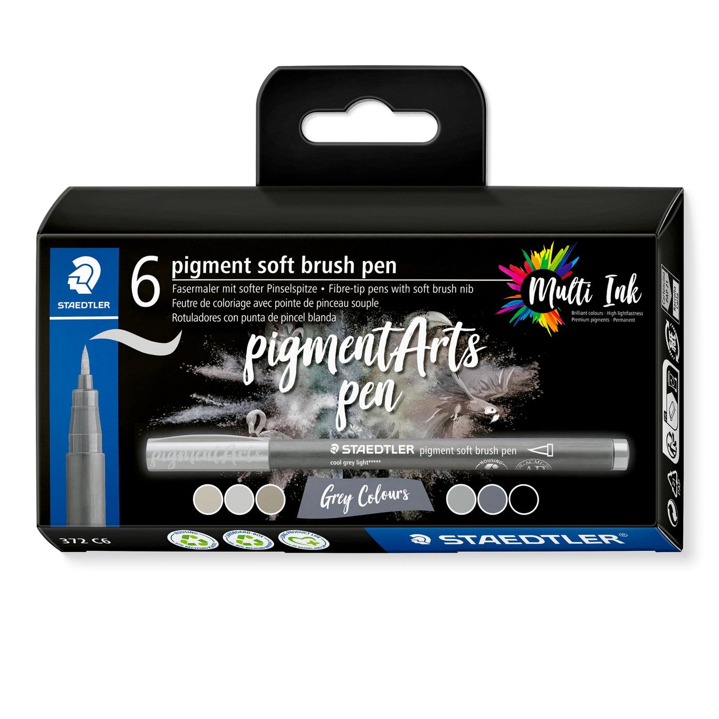 BRUSH PEN SOFT/PIGMENT GRÅ 6 STK