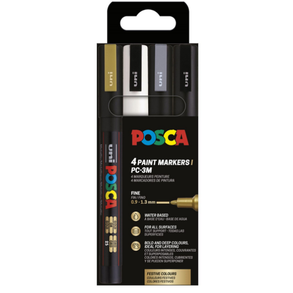POSCA PC-3M BWSG COLOR 4 PAK