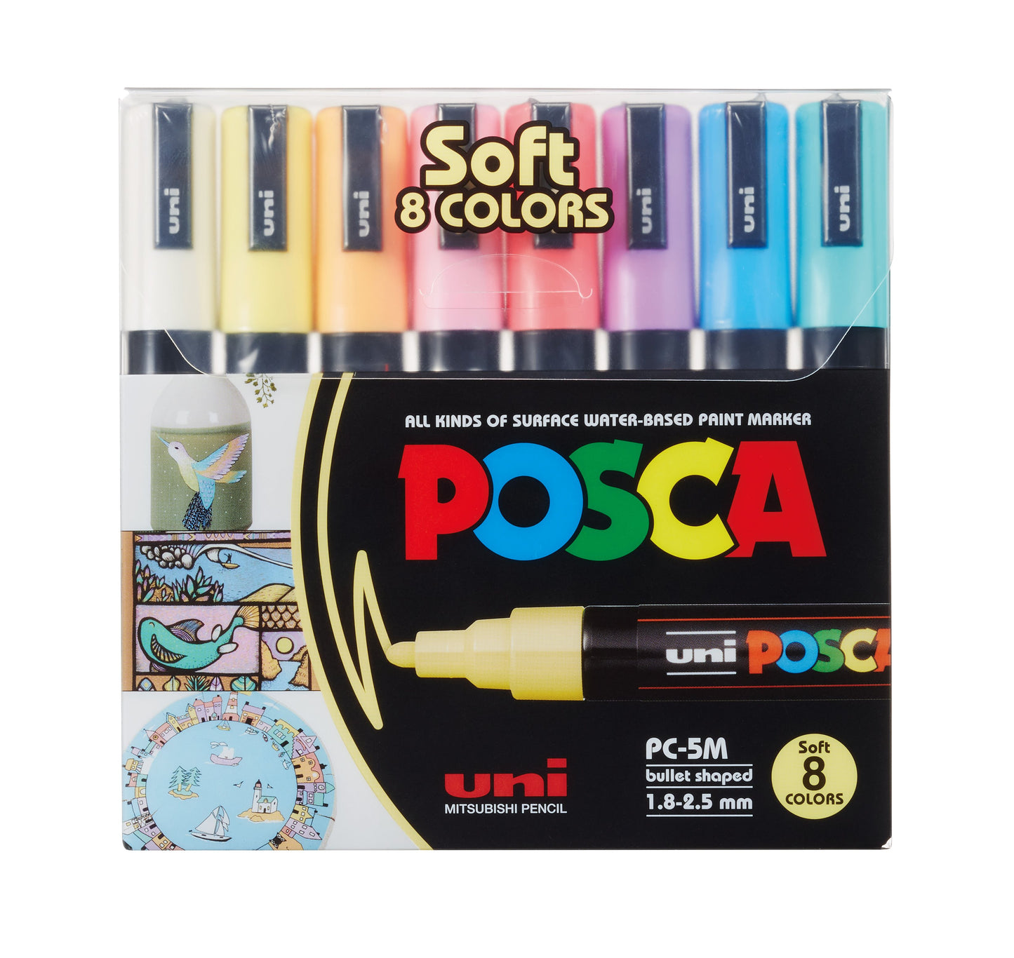 UNI POSCA PC-5M SOFT COLOR SÆT MED 8 STK