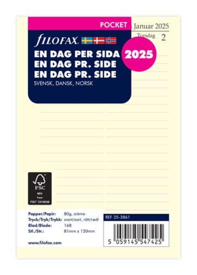 FILOFAX REFILL POCKET 2025 DAG PER SIDE