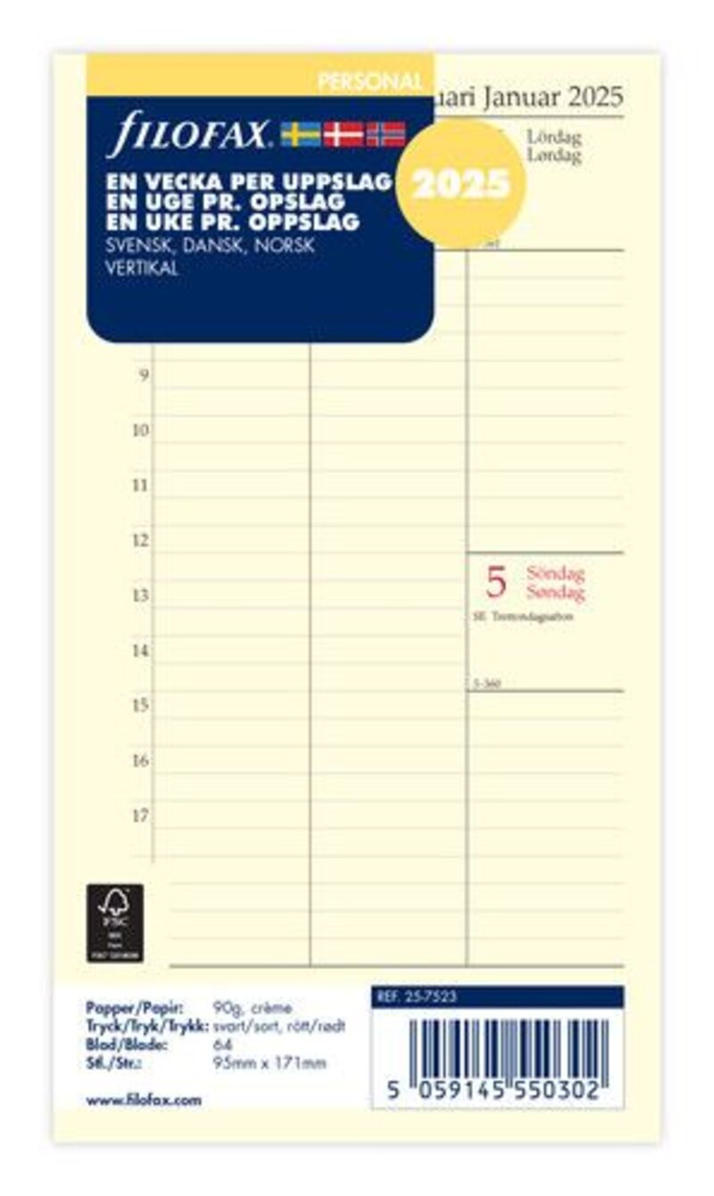 FILOFAX REFILL PERSONAL 2025 UGE PER OPSLAG VERTIK