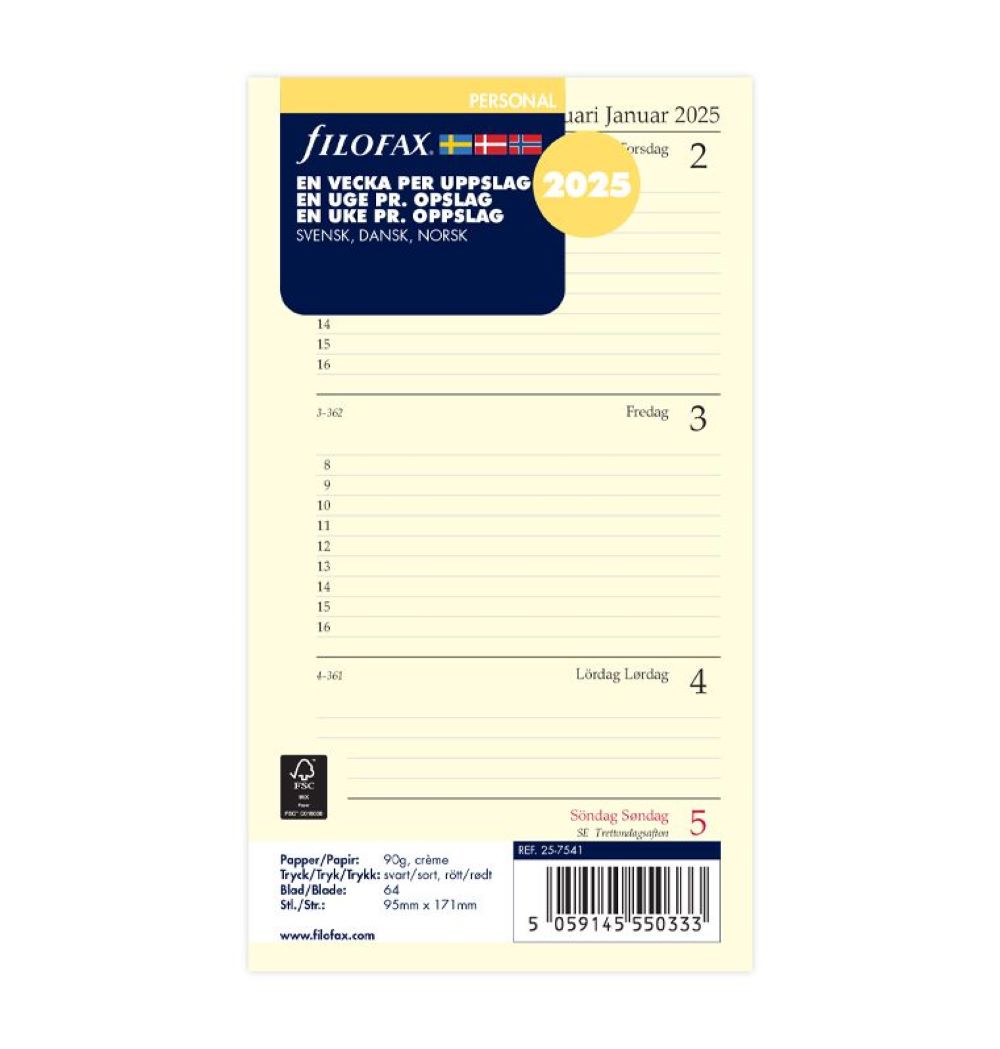 FILOFAX REFILL PERSONAL 2025 UGE PR. OPSLAG