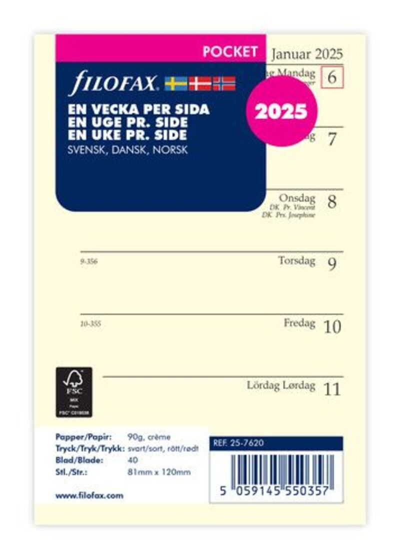 FILOFAX REFILL POCKET 2025 UGE PER SIDE