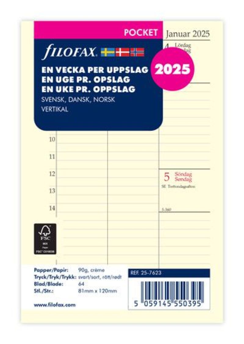 FILOFAX REFILL POCKET 2025 UGE PER OPSLAG VERTIKAL