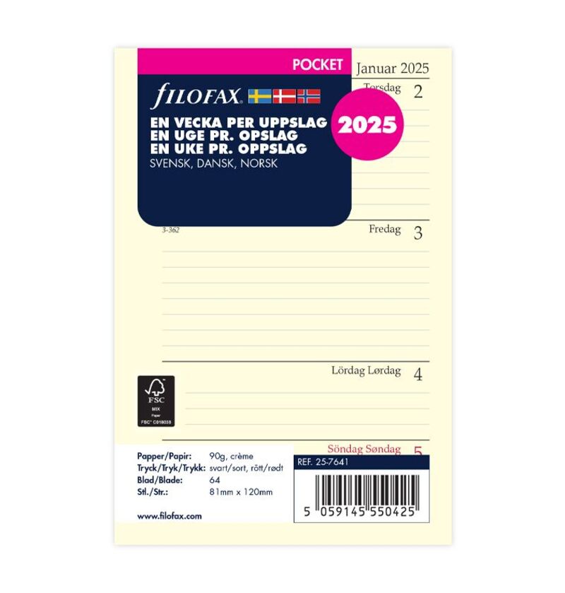 FILOFAX REFILL POCKET 2025 UGE PER OPSLAG