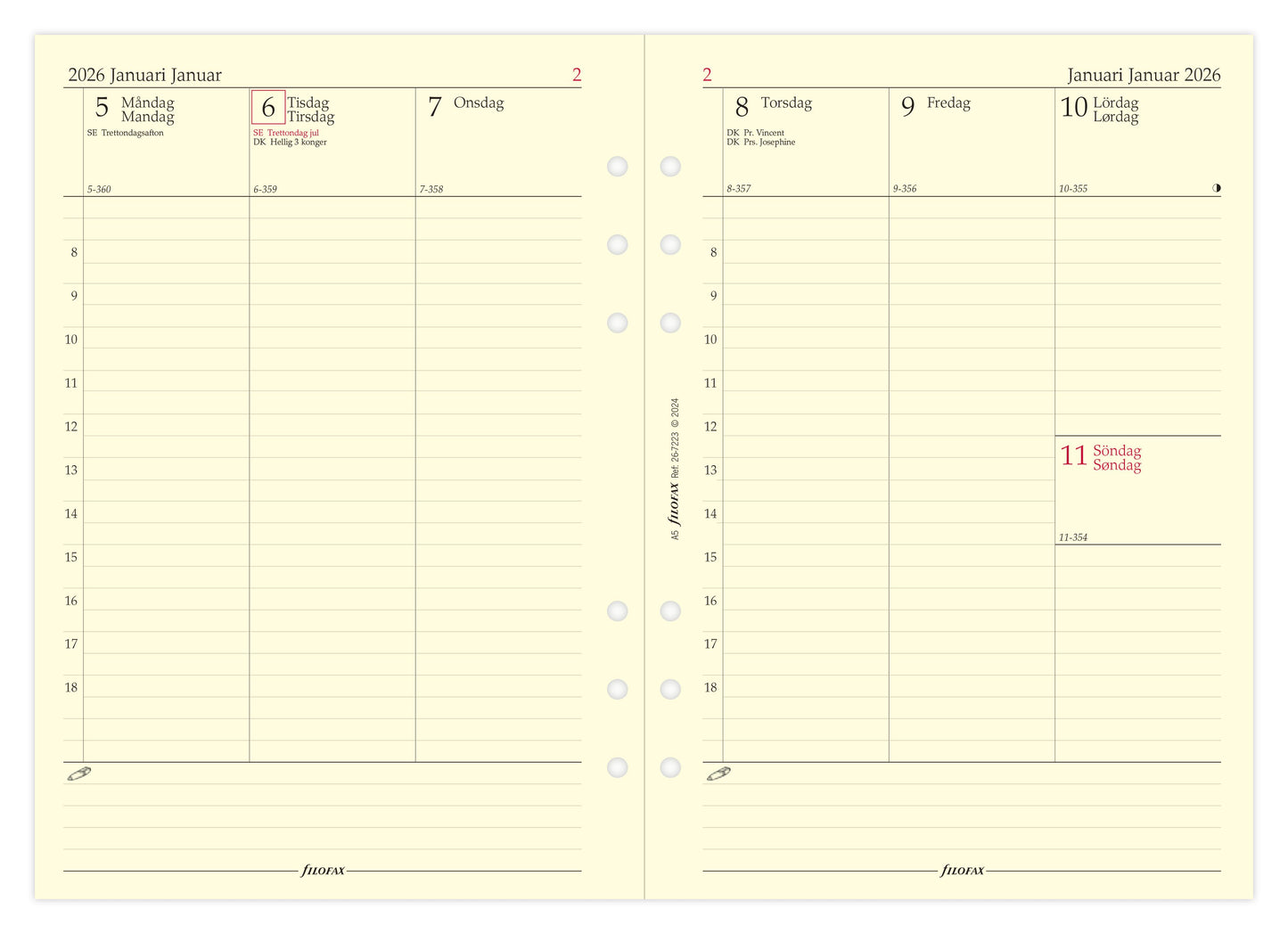 FILOFAX REFILL 1 UGE PR. OPSLAG VERTIKAL A5 2026