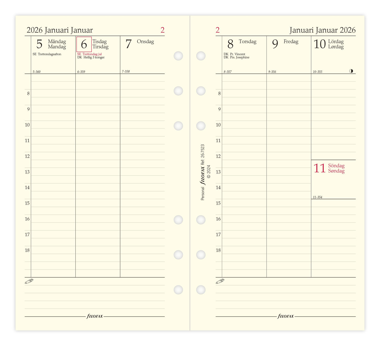 FILOFAX REFILL 1 UGE PR. OPSLAG VERTIKAL PERSONAL 2026