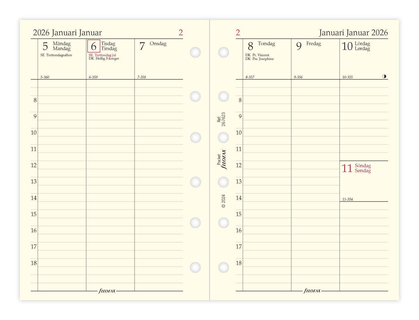 FILOFAX REFILL UGE PR. OPSLAG VERTIKAL POCKET 2026