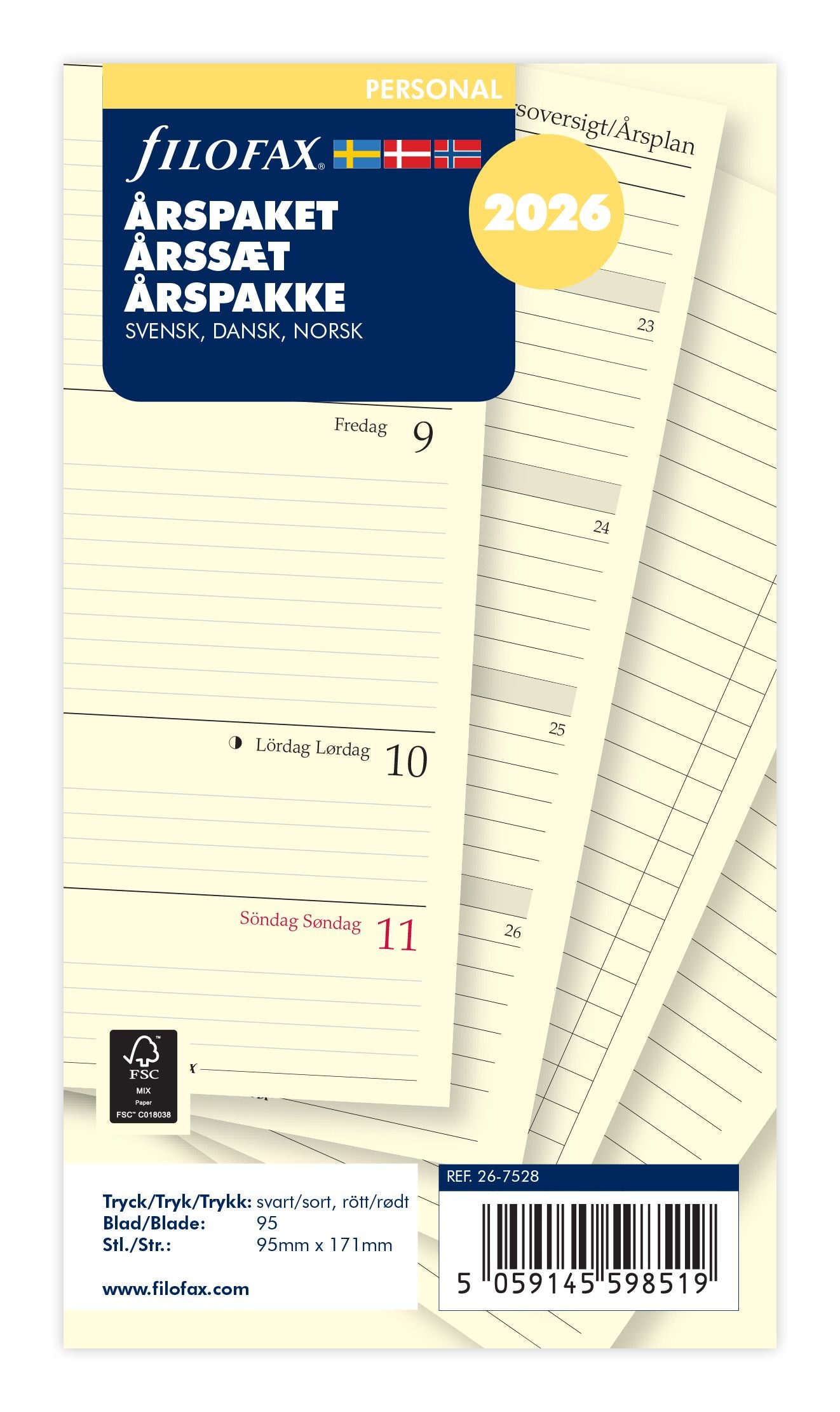 FILOFAX REFILL ÅRSPAKKE UGEPLAN PERSONAL 2026