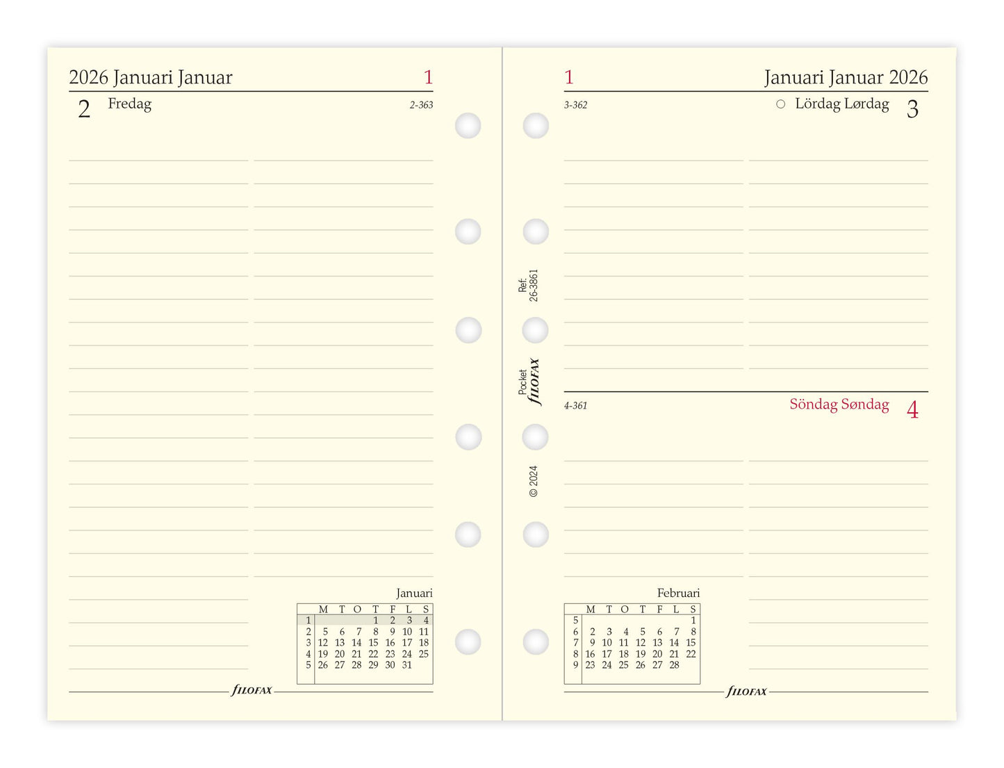 FILOFAX REFILL 1 DAG PR. SIDE POCKET 2026