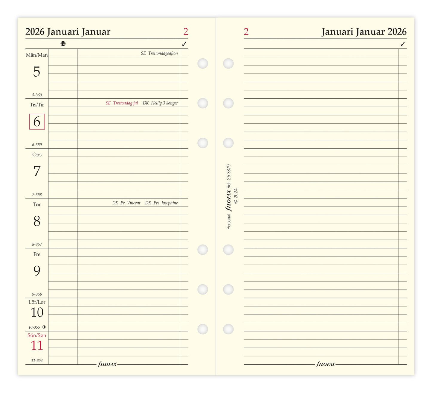 FILOFAX REFILL 1 UGE PR. SIDE + NOTATSIDE PERSONAL 2026