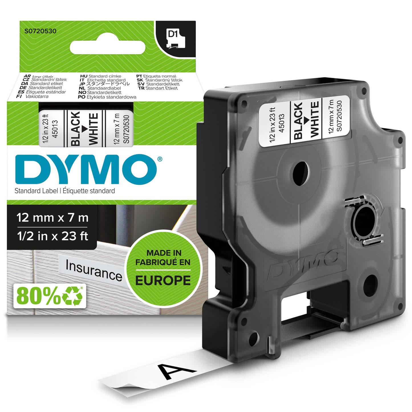 DYMO D1 TAPE 12MM 7M SORT/HVID
