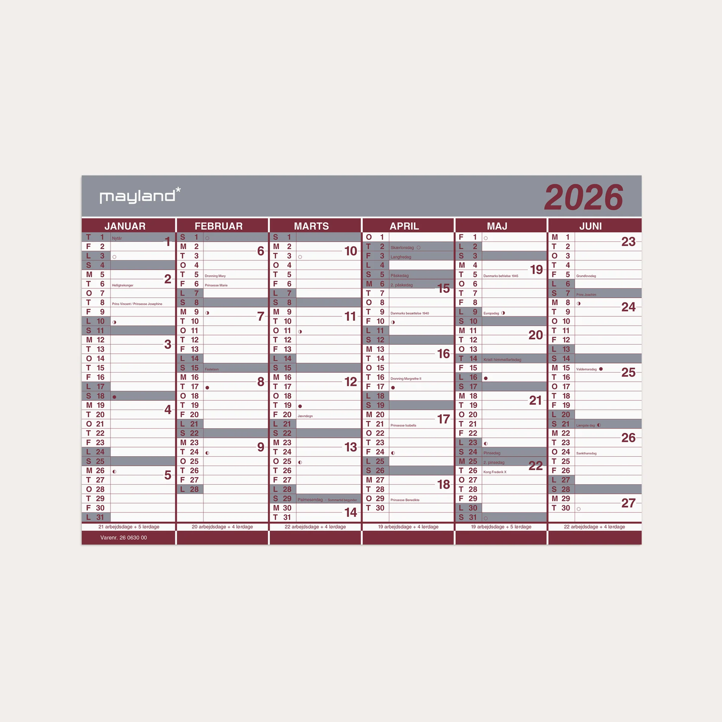 KONTORKALENDER DOBBELT HALVÅRSKALENDER 2026