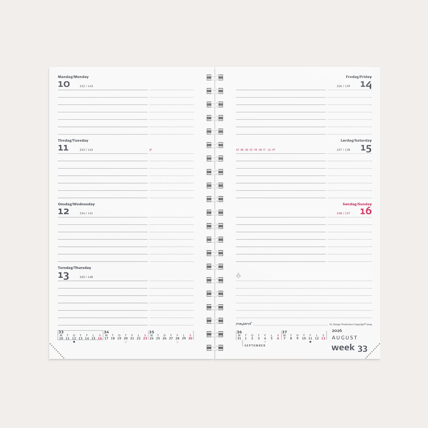 WEEK PLANNER INTERNATIONAL TVÆRFORMAT REFILL 2026