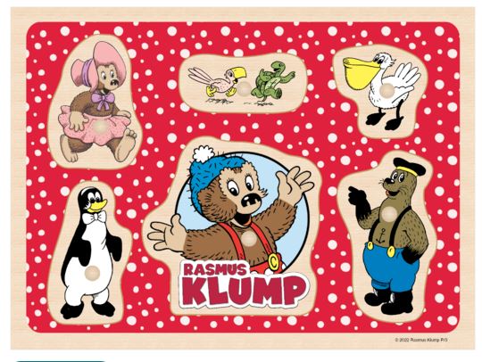 RASMUS KLUMP KNOPPUSLESPIL I TRÆ (6 BRIKKER)