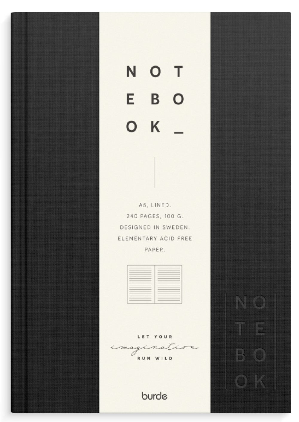 A5 NOTESBOG TEXTIL SORT LINJERET