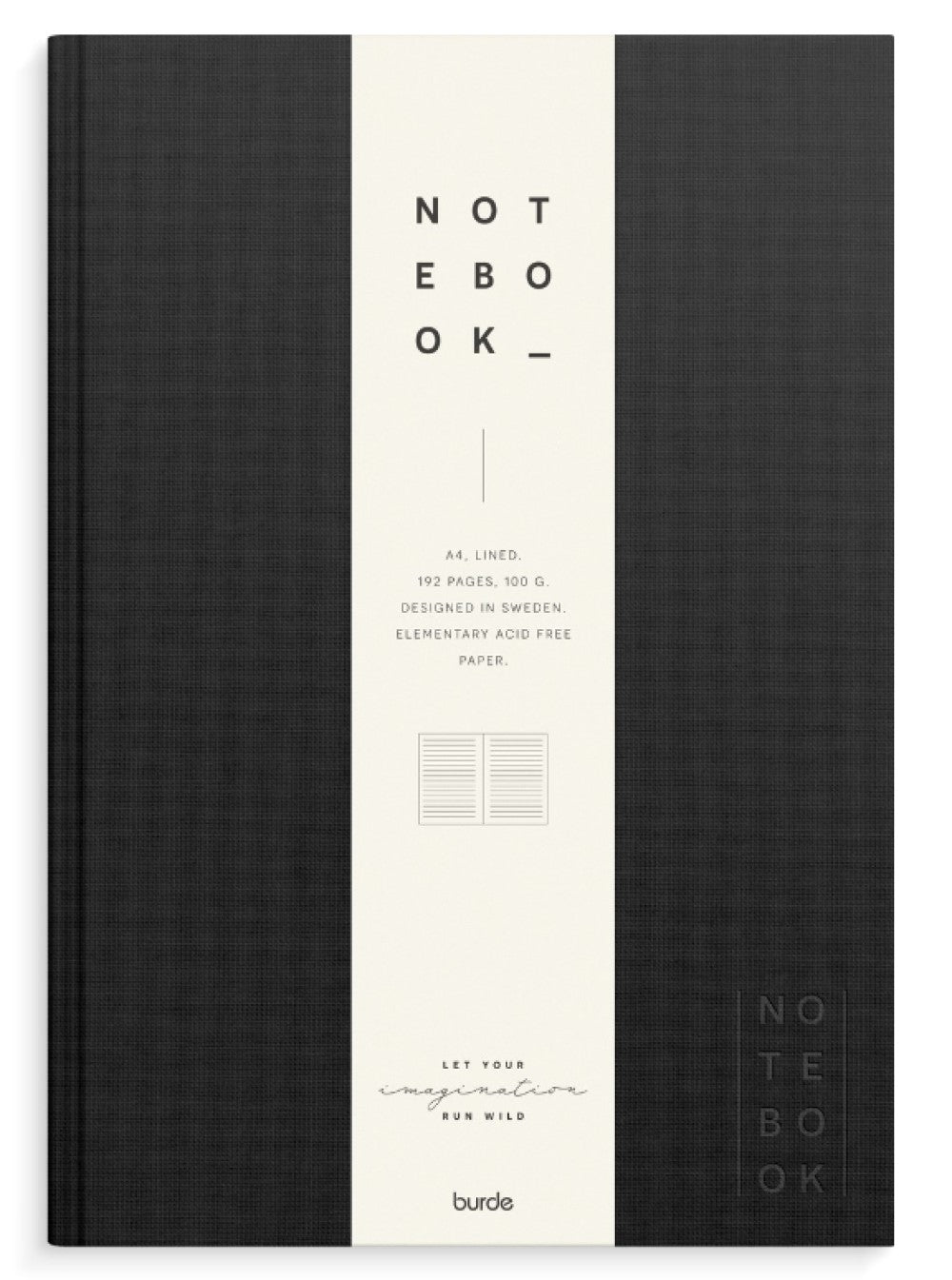 A4 NOTESBOG TEXTIL SORT LINJERET