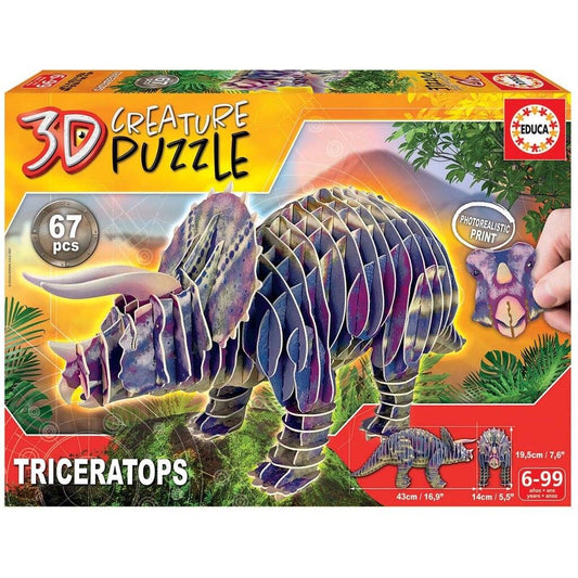 EDUCA TRICERATOPS 3D CREATURE PUZZLE 67 BRIKKER