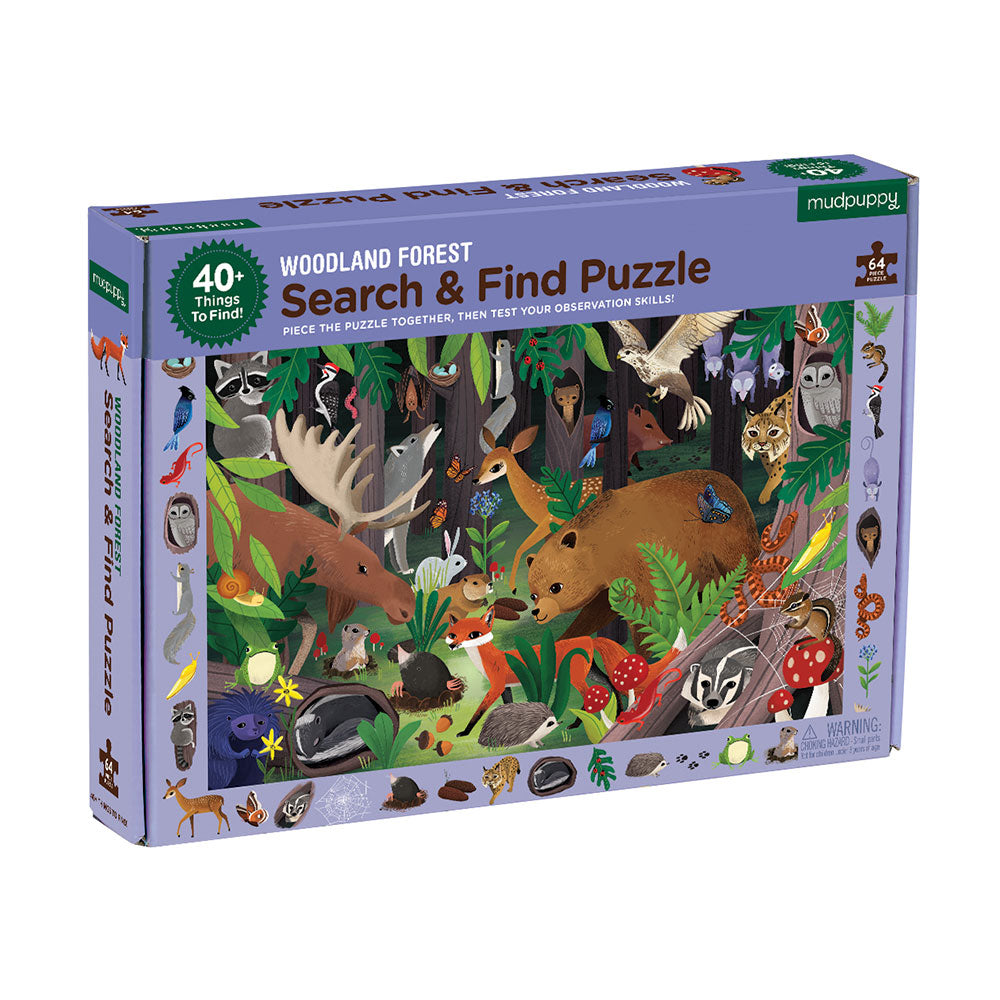 SØG OG FIND PUSLESPIL 64PCS FOREST ANIMALS