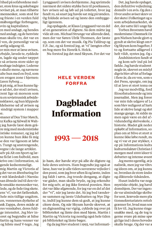 HELE VERDEN FORFRA - INFORMATION 1993-2018