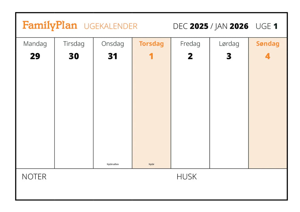 UGEKALENDERBLOK ÅRSKALENDER 2026