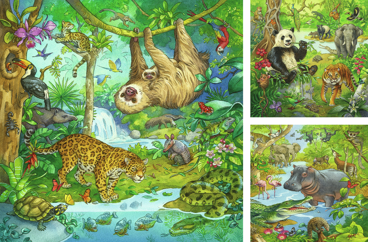 RAVENSBURGER IN THE JUNGLE 3 X 49 BRIKKER