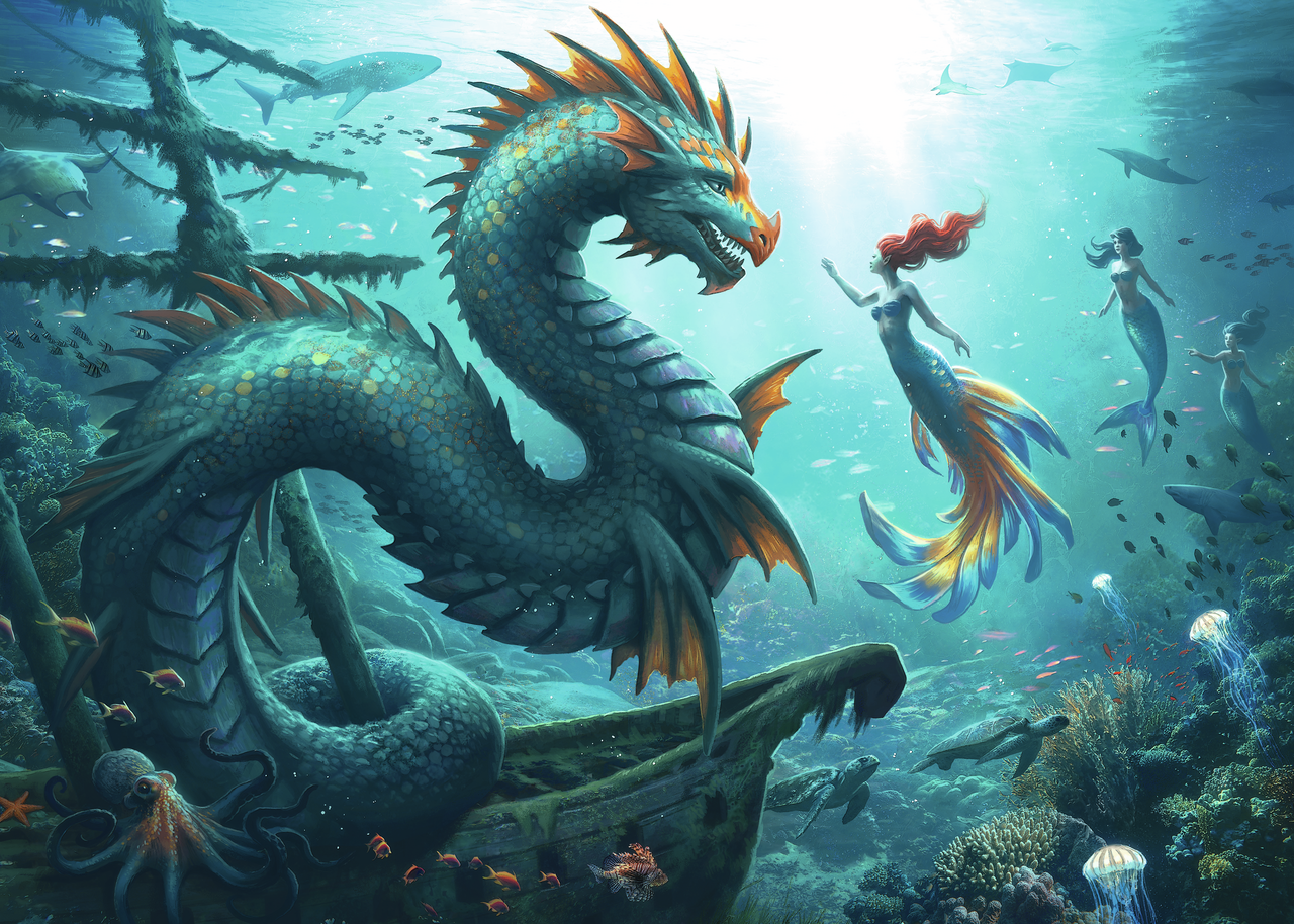 RAVENSBURGER ENCHANTED DEPTHS DRAGON MERMAID 1000PCS.