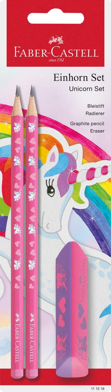 FABER CASTELL UNICORN 2 BLYANTER+VISKELÆDER