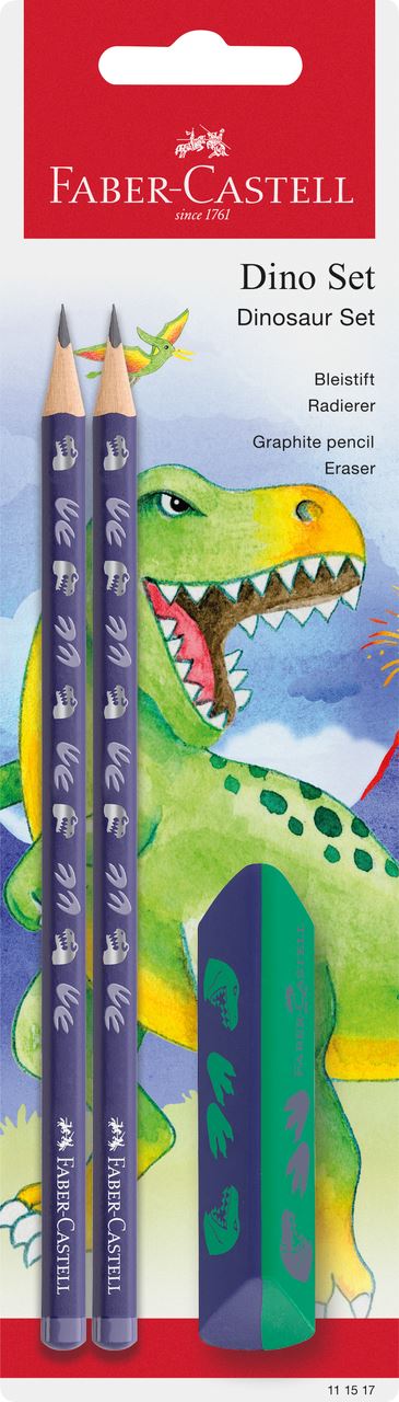 FABER CASTELL DINO SET 2 BLYANTER PLUS VISKELÆDER