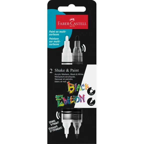 FABER CASTELL BLACK ED SHAKE&PAINT ACRYLIC MARKER 2 BLACK&WHITE