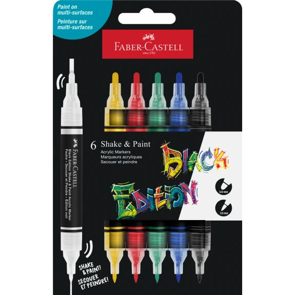 FABER CASTELL BLACK EDITION SHAKE & PAINT ACRYLIC MARKER 6 ASS. CLASSIC