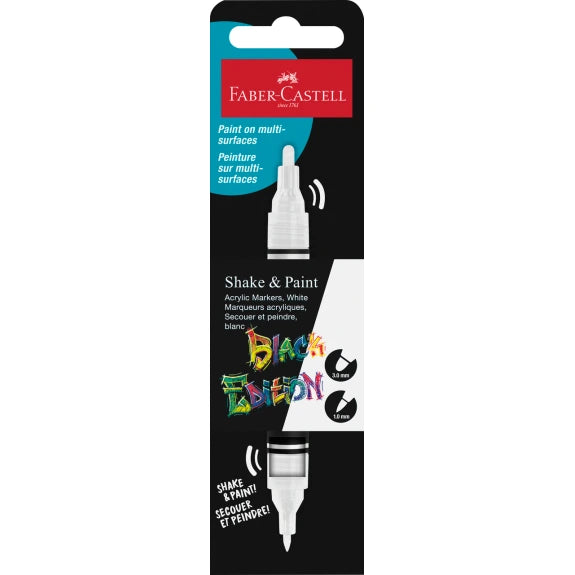 FABER CASTELL BLACK ED SHAKE&PAINT ACRYLIC MARKER 1 WHITE
