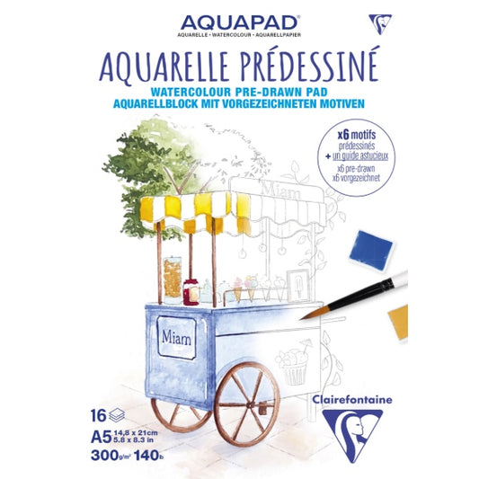 CLAIRFONTAINE AQUAPAD PRE-DRAWN BLOK A5
