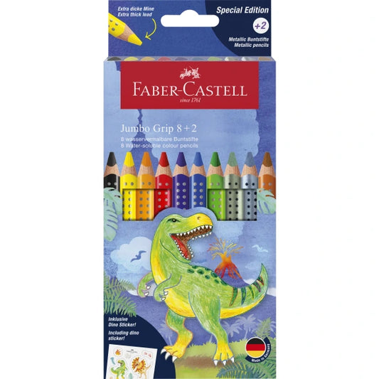 JUMBO GRIP DINO+STICKERS 8+2 FABER CASTELL