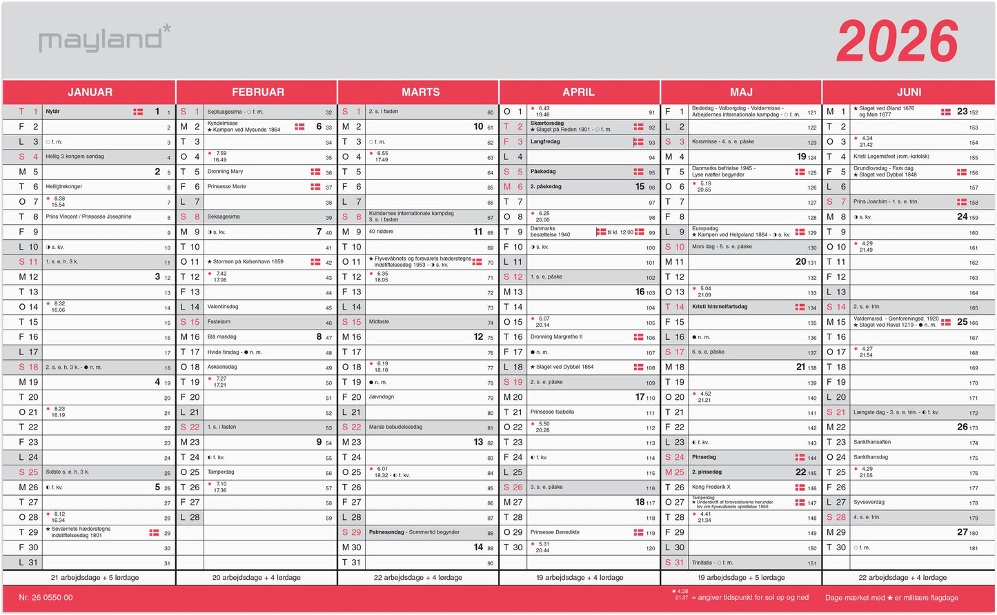 KONTORKALENDER STOR M/FLAGDAGE 2026
