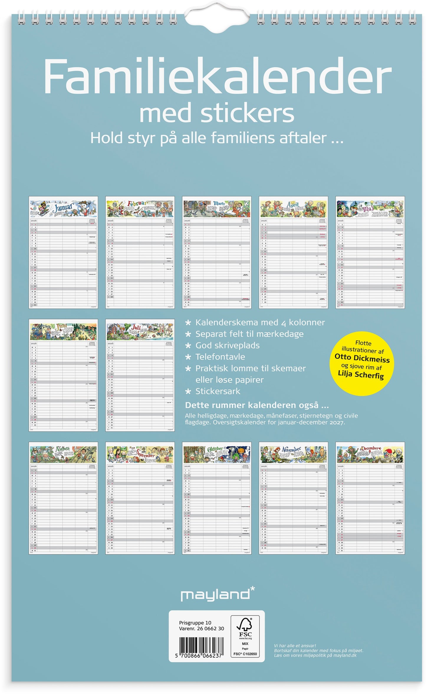 FAMILIEKALENDER OTTO DICKMEISS & LILJA SCHERFIG 4 KOL. 2026