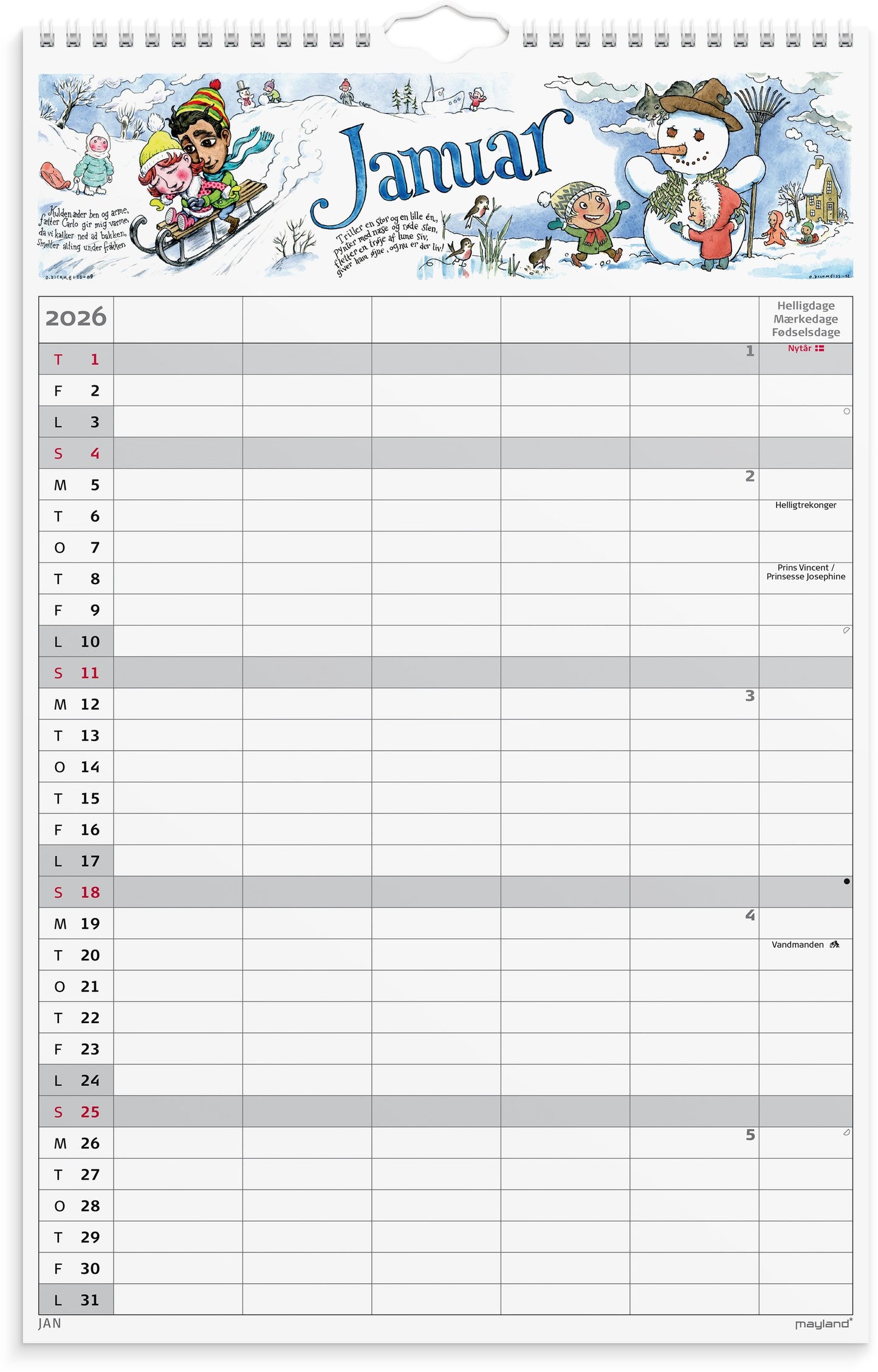 FAMILIEKALENDER OTTO DICKMEISS & LILJA SCHERFIG 5 KOL. 2026